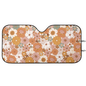 Cottagecore Floral Windshield Sun Shade, Boho Flower Windshield Sunshade, Hippie Car Sunshade, Pink Orange Sun Visor, Aesthetic Car Decor