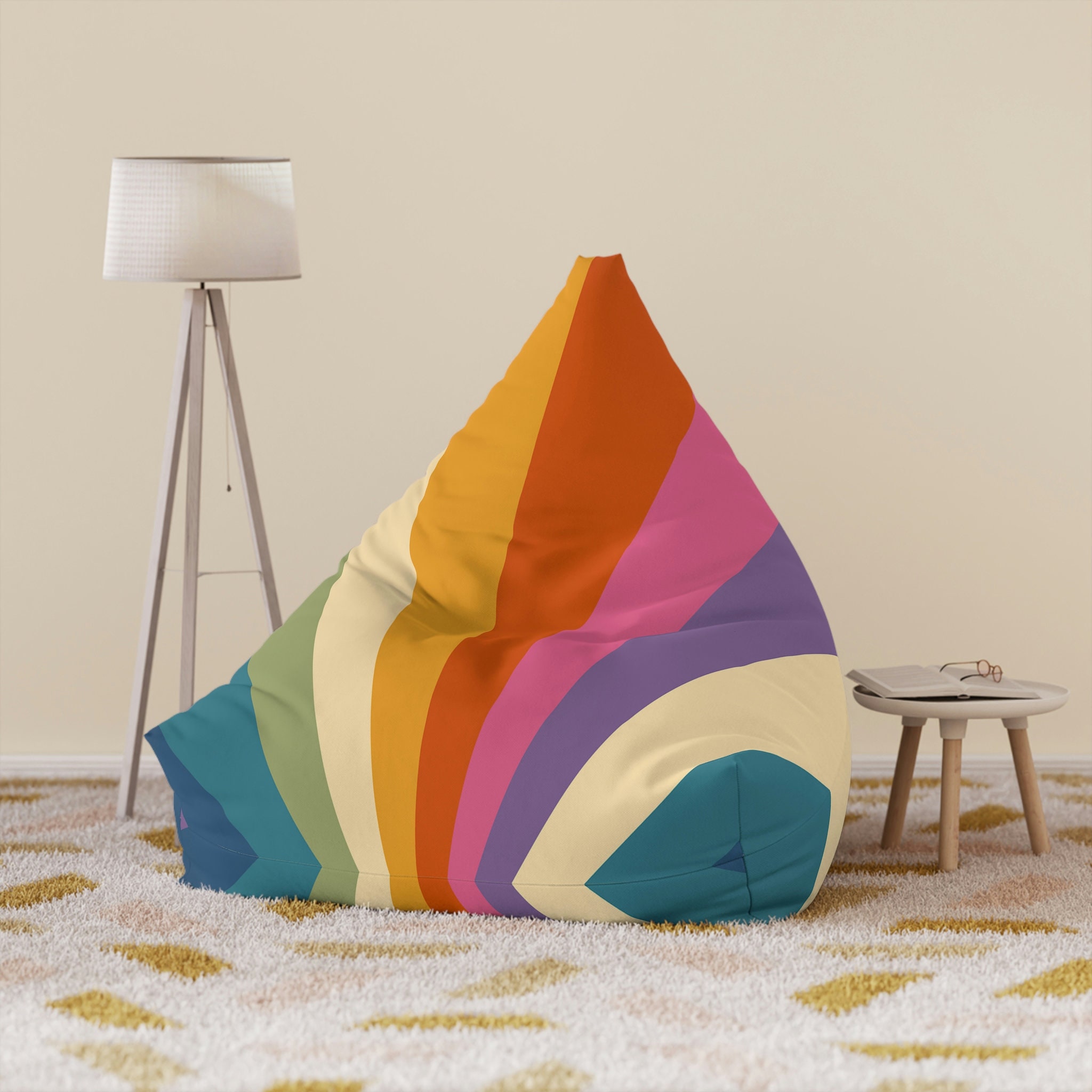 Retro Sun Ray Bean Bag Chair Cover Colourful Bean Bag Cover 70s