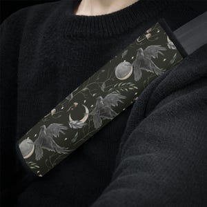 Lunar Raven Seatbelt Cover Witchy Goth Car Accessories, Crow Seat Belt