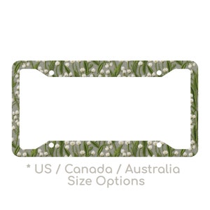 Lily of the Valley License Plate Frame Cute, Cottagecore Sage License Plate Frames for Women, Boho Floral Car Plate Green, Faux Embroidery