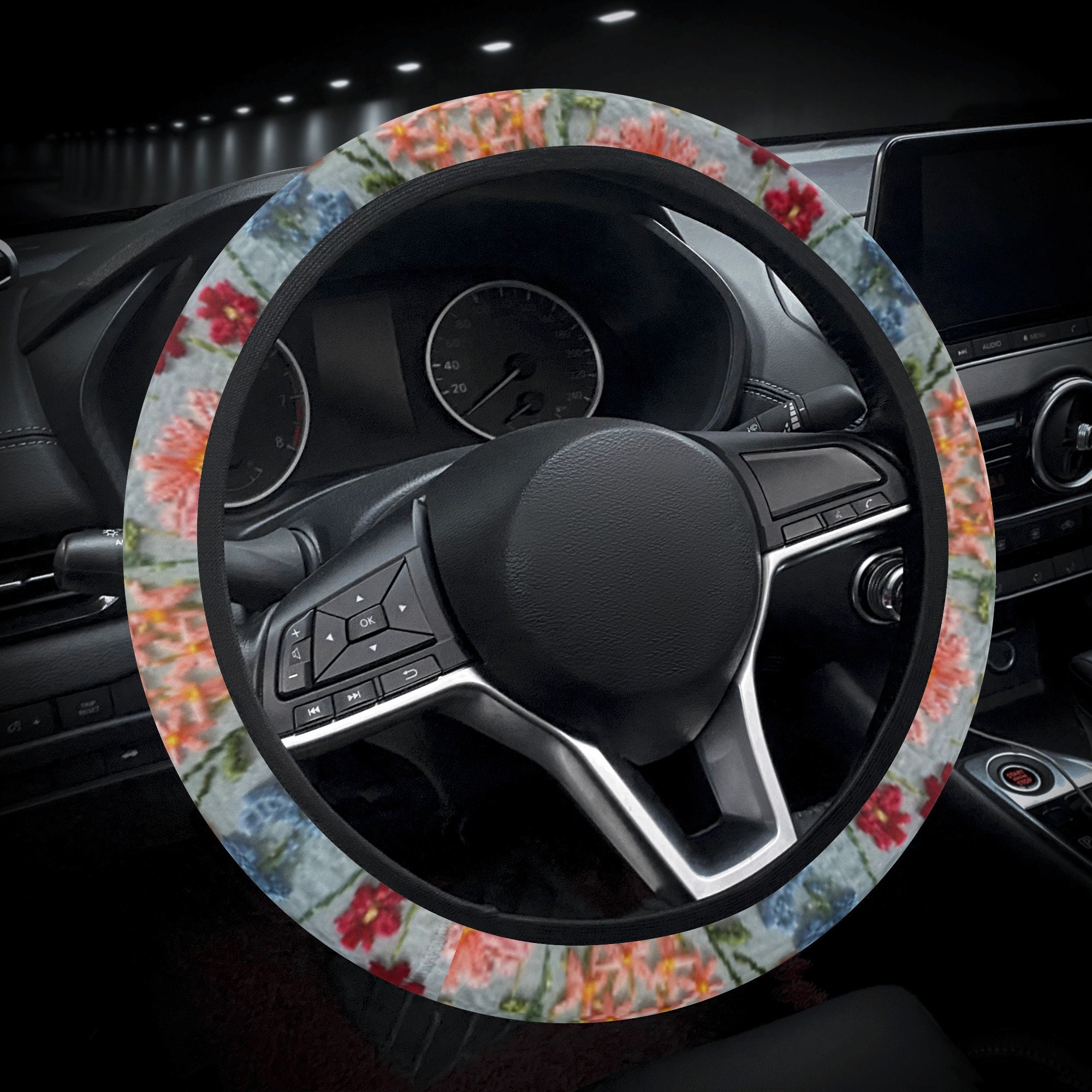 Discover Summer Flower Cluster Steering Wheel Cover for Women