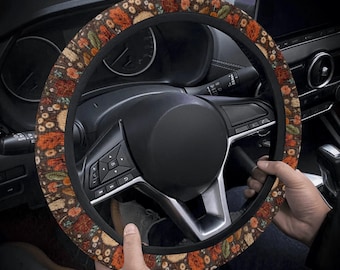 Mushroom Wildflower Steer Wheel Cover Cute Car Wheel Cover Boho Floral Steering Wheel Cover Car Gift for Her Faux Embroidery Car Decor