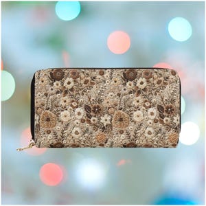 Cartera Boho Hazel para mujer, monedero con cremallera floral y bolsillo para monedas, de piel sintética vegana, bonito regalo vegano para ella, bordado falso.