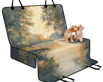 Forest Sunrise Pet Seat Cover for Car, Camping Dog Car Seat Covers for Vehicles, Camping Car Accessories Boho, Cute Car Decor, Landscape Art