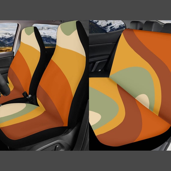 Retro Groovy Curve Sitzbezug für Auto Full Set, Autositzbezug für Männer  für Frauen, Orange Braun Sitzbezug für Fahrzeug, Ästhetisches Auto Dekor -   Österreich