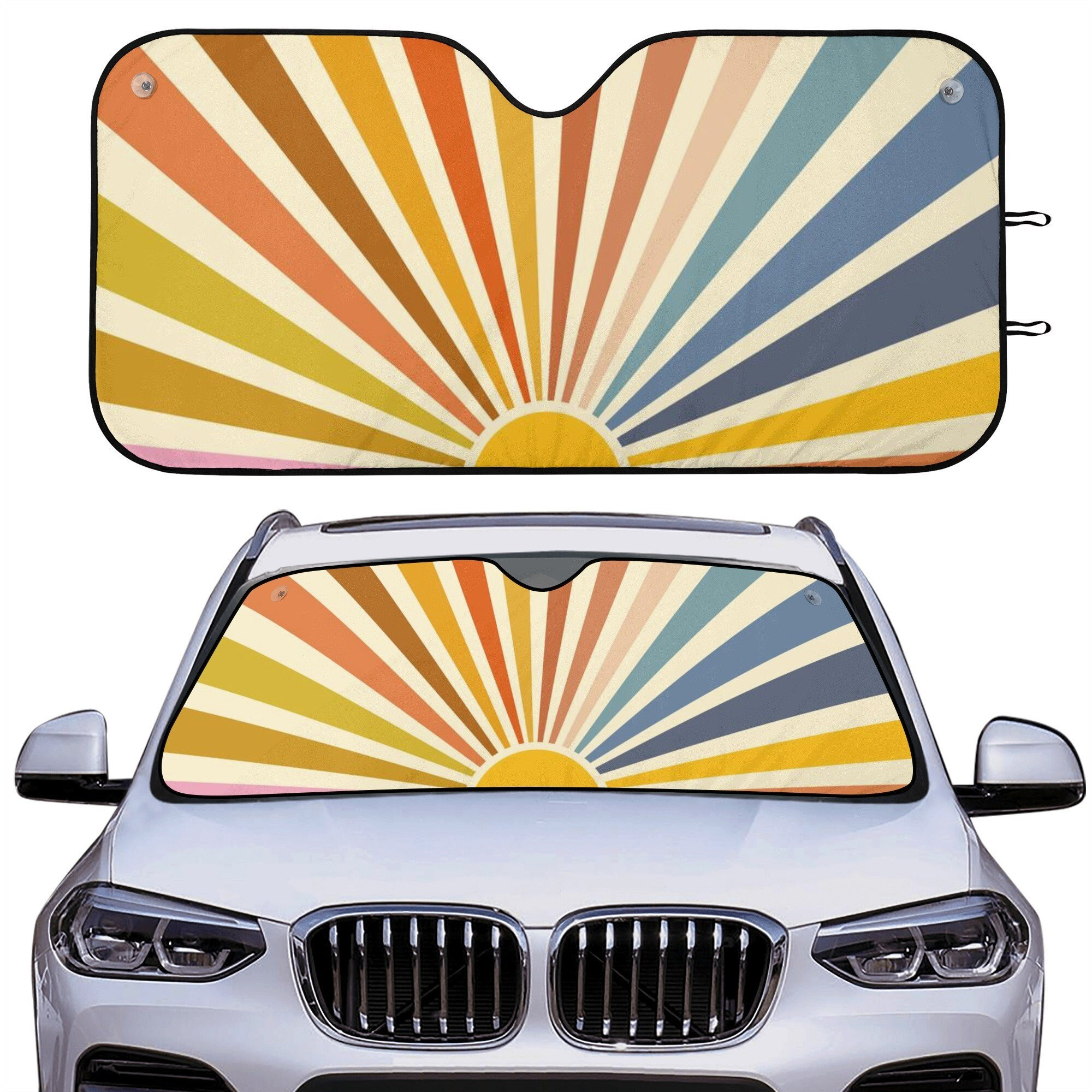 Retro Sunrise Windshield Sun Shade for Car, Car Windshield Sunshade, Sun Visor for Car Windshield, Front Window Sunshade