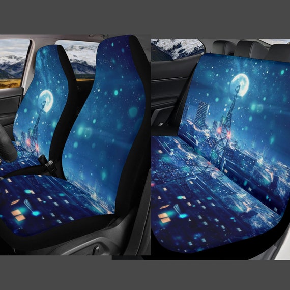 Anime Schneefall Sitzbezug für Auto Full Set Cute, Blue Moon Autositzbezug- Set, Sitzbezug Fahrzeug, Vordersitz Rücksitzbezüge, Auto Geschenk -   Österreich