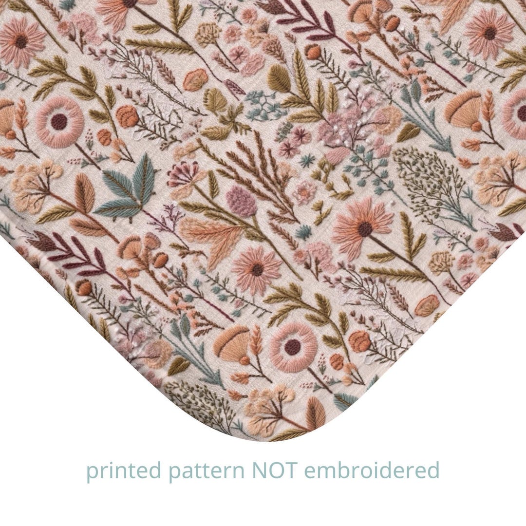 Earthy Pink Bath Mat Cottagecore Bathmat Wildflower Bath Rug Cute ...