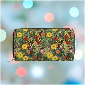 Cartera de jardín Klimt para mujer, diseño floral abstracto, con cremallera y monedero, de piel sintética vegana, regalo vegano para ella, Gustav Klimt