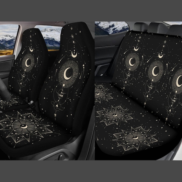 Boho Moon Car Seat Cover for Vehicle, Celestial Car Decor Astrology, Mystical Esoteric Design