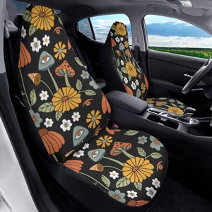 Retro Mushroom Car Seat Cover For Women, Dark Cottagecore Floral Seat Cover, Black Seat Cover For Vehicle Boho, Mystical Eyes, Mushroom