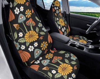 Retro Mushroom Car Seat Cover For Women, Dark Cottagecore Floral Seat Cover, Black Seat Cover For Vehicle Boho, Mystical Eyes, Mushroom