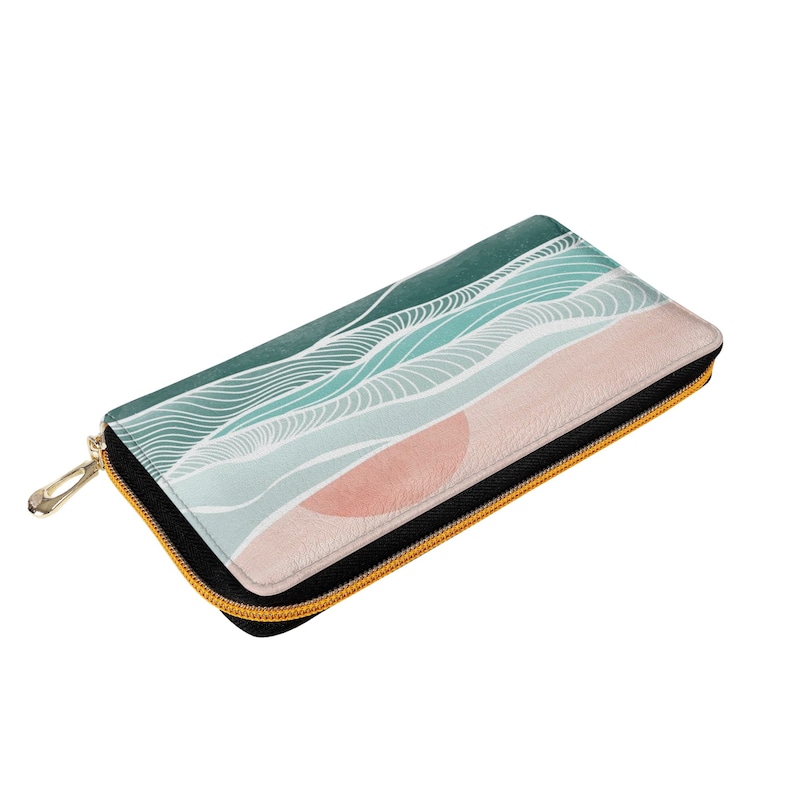 Cartera Boho Sol y Mar para mujer, cartera rosa con cremallera, cartera grande con monedero, cartera estética de piel sintética vegana, regalo para ella imagen 5