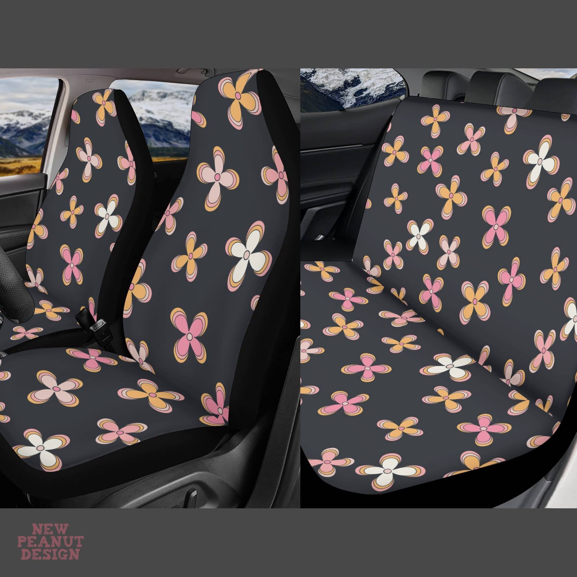 Discover Boho Floral Car Seat Cover, Black Flower Seat Covers