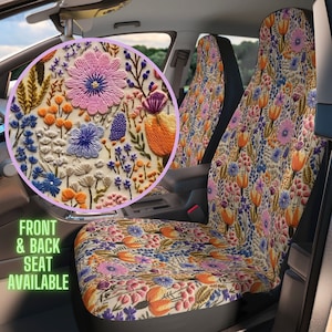 Enchanted Violet Seat Cover for Vehicle Full Set, Floral Car Seat Covers for Women, Car Seat Cover Set, Cute Car Decor, Faux Embroidery