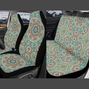 Boho Mandala Car Seat Cover Full Set, Teal Seat Covers for Car for Women, Turquoise Car Seat Covers for Vehicle,Car Cover for Seats,Car Gift