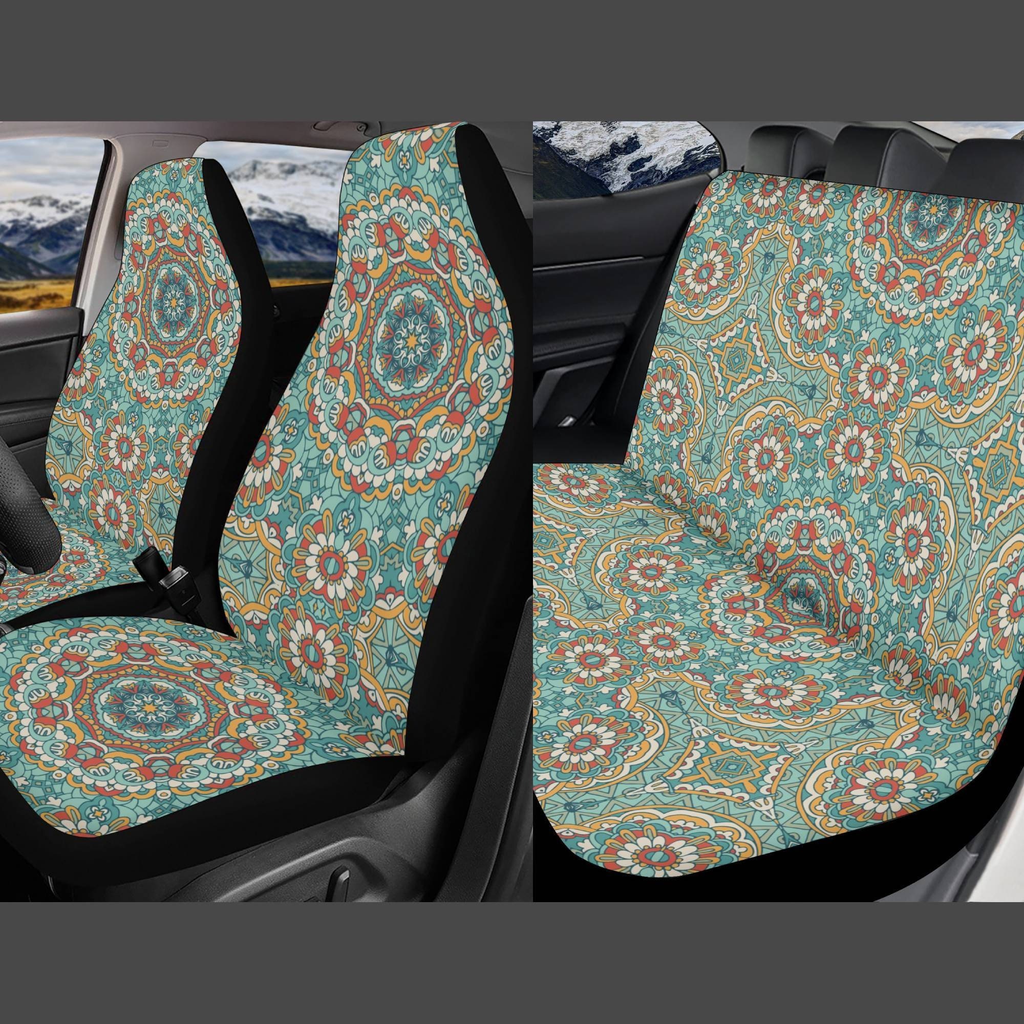 Blau Damast Mandala Boho Auto Sitzbezüge 2 pc, Tribal Muster Böhmischen  Oriental Art Vorne Sitzbezüge, auto