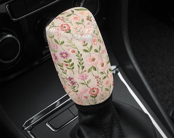 Copri pomello del cambio a molla Blush per donna Copri pomello del cambio floreale Carino rosa Boho Cottagecore Decorazione per auto Regalo Ricamo finto Non ricamato