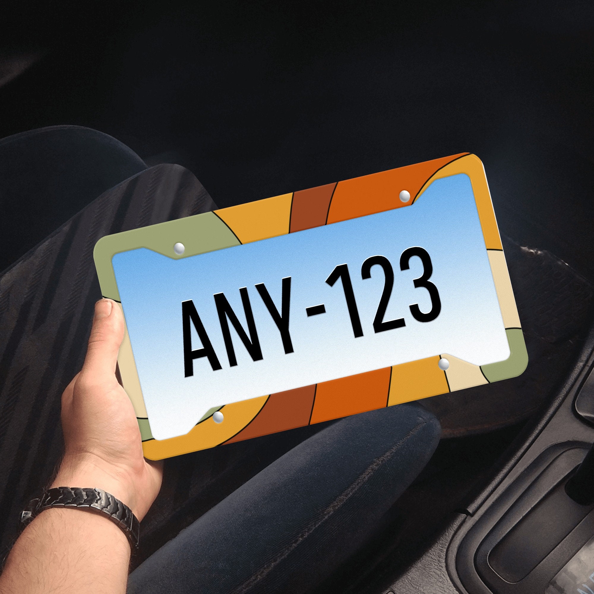 Tag Frame Curves Retro Groovy Curve License Plate Frame Cute, 70s License Plate Frames ...