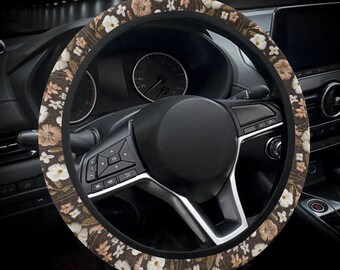 White Blossoms Steer Wheel Cover Cute Car Wheel Cover Boho Floral Steering Wheel Cover Cottagecore Car Gift for Her Faux Embroidery