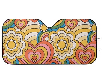 Parasole per parabrezza a forma di cuore floreale psichedelico, parasole per parabrezza psichedelico, parasole divertente per auto, parasole colorato per parabrezza, regalo per auto