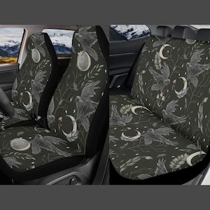 Lunar Raven Car Seat Cover for Vehicle Full Set, Witchy Moon Seat Cover for Car, Seat Covers for Women, Romantic Goth Cover for Seats