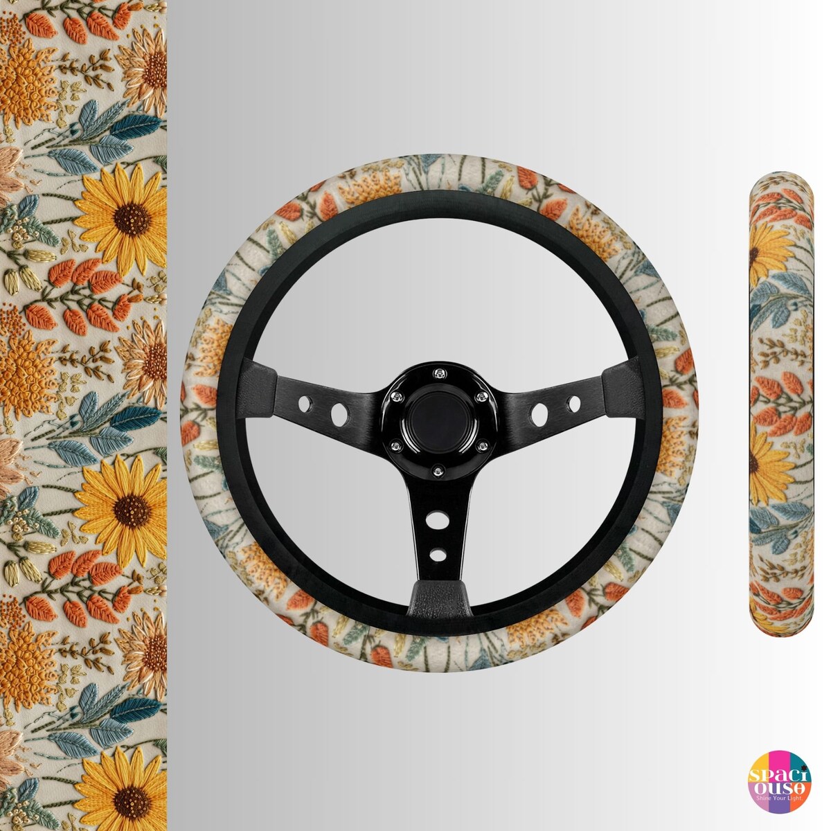 Golden Flower Clusters Steer Wheel Cover