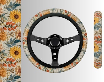 Golden Flower Clusters Steer Wheel Cover, Yellow Car Wheel Cover for Women, Steering Wheel Cover Cute, Boho Floral Car Decor, Gift for Her