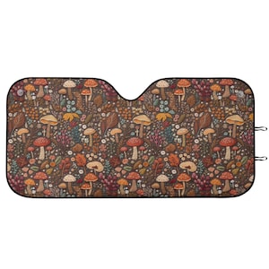 Mushroom Wildflower Car Sunshade: Cottagecore Floral Windshield Sun Visor