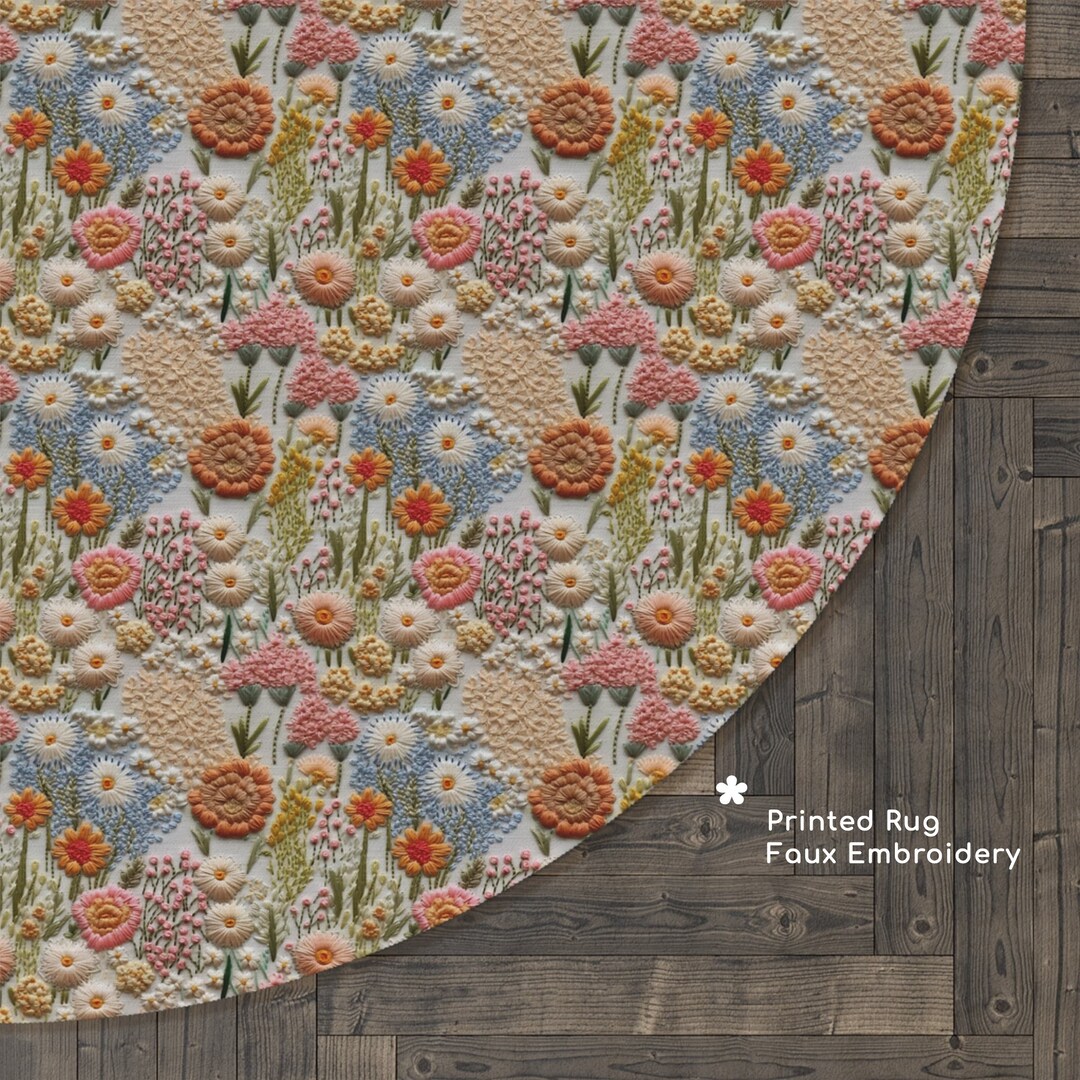 Pastel Wildflowers Round Rug, Colorful Round Area Rug, Cottagecore ...