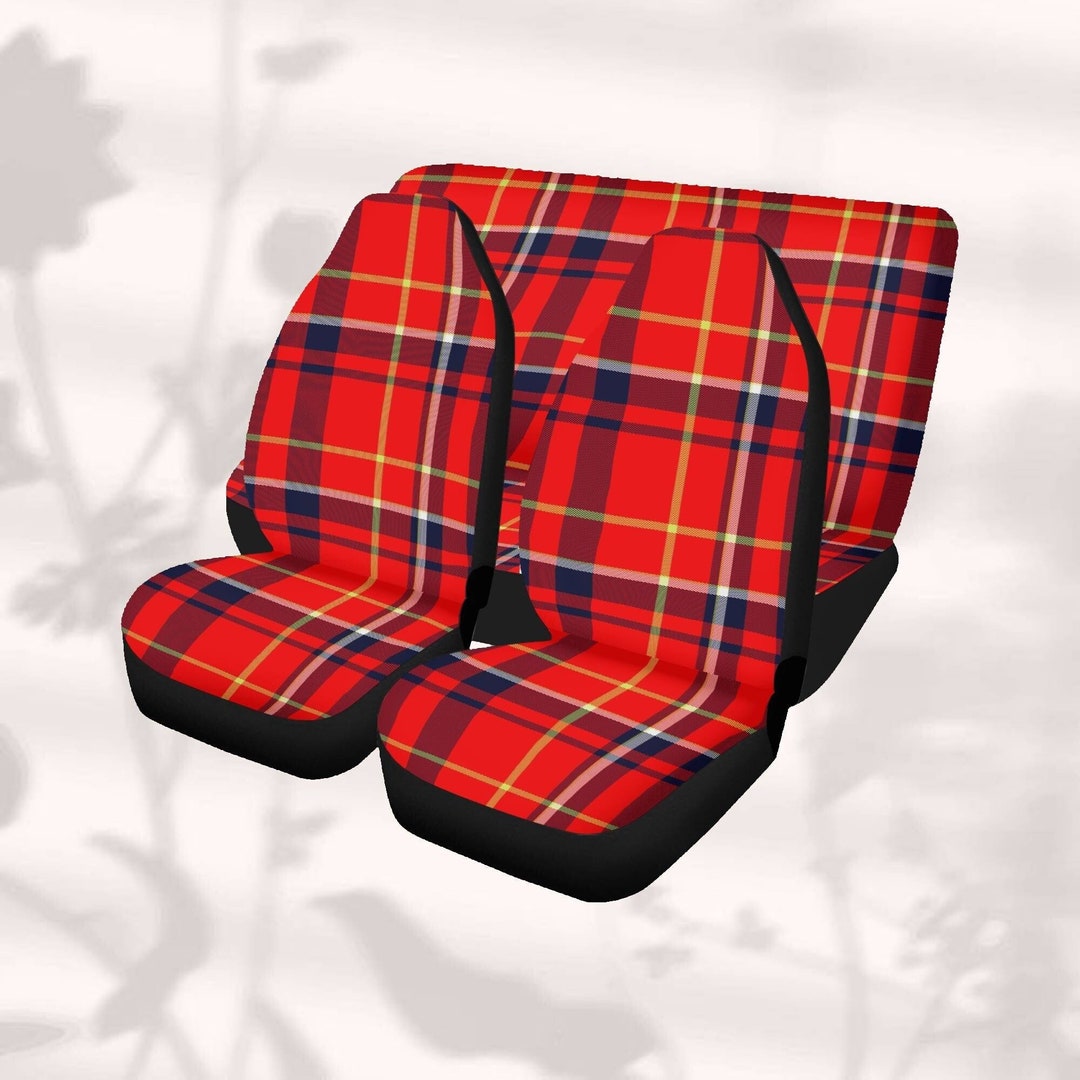 Tartan Car Seat Cover Full Set, Red Seat Covers for Car for Women