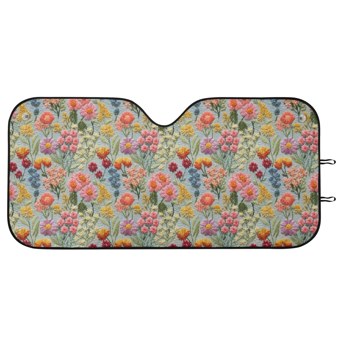 Summer Flower Cluster Windshield Sun Shade, Boho Floral Windshield
