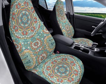 Boho-Mandala-Autositzbezug-Set, türkisfarbene Autositzbezüge für Damen, Autositzbezüge, Geschenkidee fürs Auto