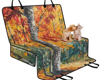Autumn Birches Pet Seat Cover for Car, Dog Car Seat Covers for Vehicles, Car Accessories Boho, Cute Car Decor Orange