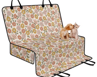 Cottagecore bloem huisdier stoelhoes, bloemen boho autobank stoelhoes, beige hondenstoelhoes voor auto achterbank, hondenachterbank hangmat