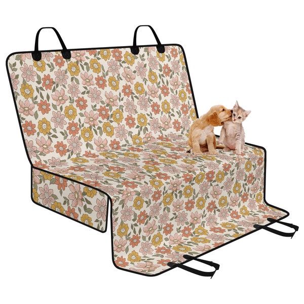 Cottagecore Flower Pet Seat Cover, Floral Boho Car Bench Seat Cover, Beige Dog Seat Cover for Car Back Seat, Dog Back Seat Hammock