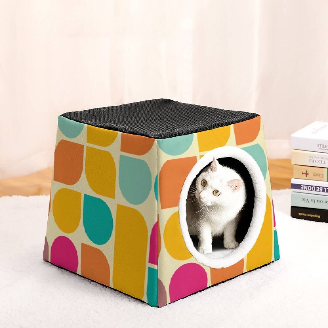 Colourful Cat House, Mid Century Modern Cat Nest, Pet House, Small Dog