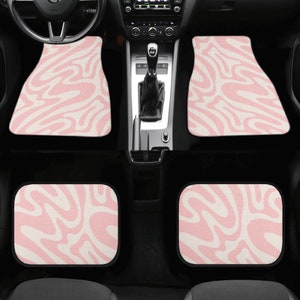 Alfombrillas de coche retro rosas, alfombrillas de coche Groovy, alfombrillas de coche Y2K para mujeres, alfombrillas de coche femeninas, decoración estética del coche, regalo de coche para ella