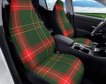Tartan Plaid Car Seat Cover Full Set, Green Red Seat Covers for Car for Women Green, Scottish Car Seat Covers for Vehicle for Men for Women