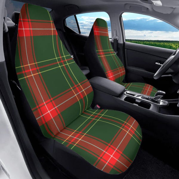 Tartan Plaid Car Seat Cover Full Set, Green Red Seat Covers for Car for Women Green, Scottish Car Seat Covers for Vehicle for Men for Women