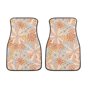 Boho Floral Car Mats, Flowers Car Floor Mats Aesthetic, Pink Car Floor Mats for Women, Car Mats, Pink Orange Mats, Aesthetic Car Decor