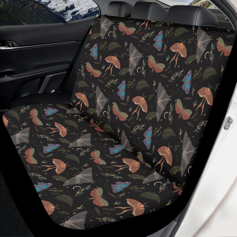 Moths Car Seat Cover Full Set, Witchy Car Seat Cover for Women, Black Seat Cover for Vehicle, Car Cover for Seat, Car Interior Decor Back Seat - Lightweight (2 pcs)