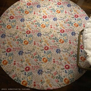 Summer Flower Bloom Round Rug Faux Embroidery, Round Area Rug Colorful ...