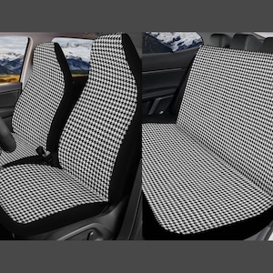 Houndstooth Seat Cover for Car Full Set, Dainty Elegant Car Seat Covers for Women, Black White Simple Seat Cover Vehicle, Academia Aesthetic