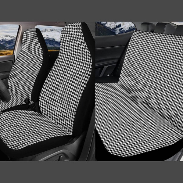Houndstooth Seat Cover for Car Full Set, Dainty Elegant Car Seat Covers for Women, Black White Simple Seat Cover Vehicle, Academia Aesthetic