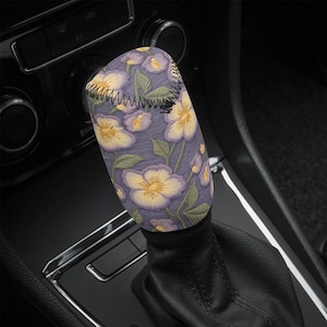 Primrose Birthflower Car Gear Shift Cover Feb Birth Flower Gift for Her Cottagecore Shift Knob Cover Boho Floral Car Decor Faux Embroidery