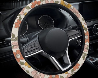 Funda para volante con estampado floral estilo cottagecore para mujer, funda para volante con diseño bohemio floral, funda para volante color beige y rosa, regalo para ella