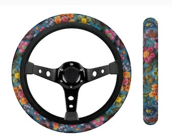 Enchanted Garden Steer Wheel Cover Cute Car Wheel Cover Boho Floral Steering Wheel Cover Cottagecore Car Gift for Her Faux Embroidery