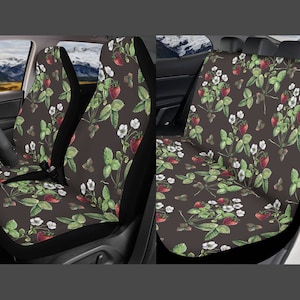 Strawberry Floral Car Seat Cover Full Set: Boho Cottagecore Car Decor Accessories for Women