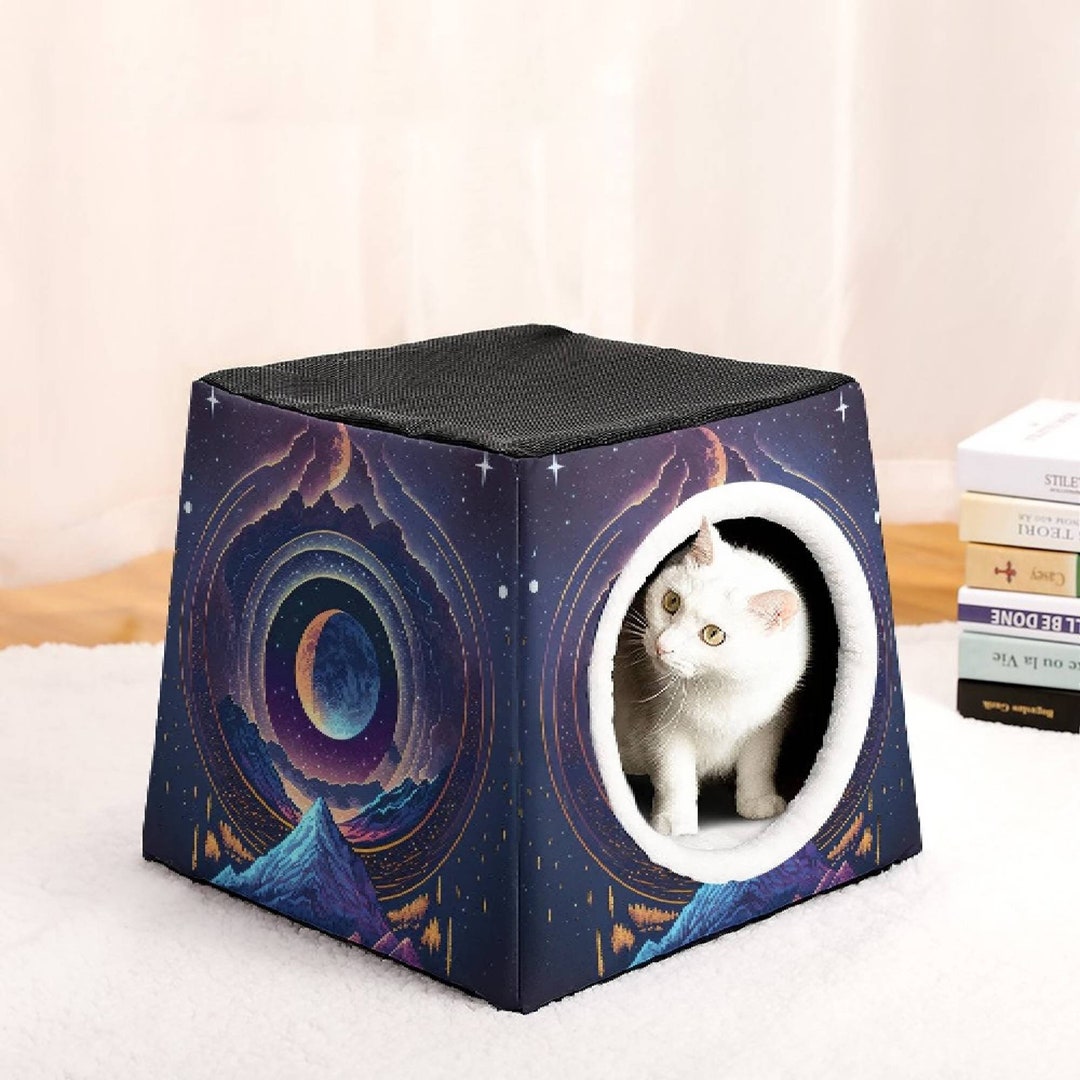 Purple Moon Cat House, Witchy Cat Nest, Mystical Pet House, Small Dog ...